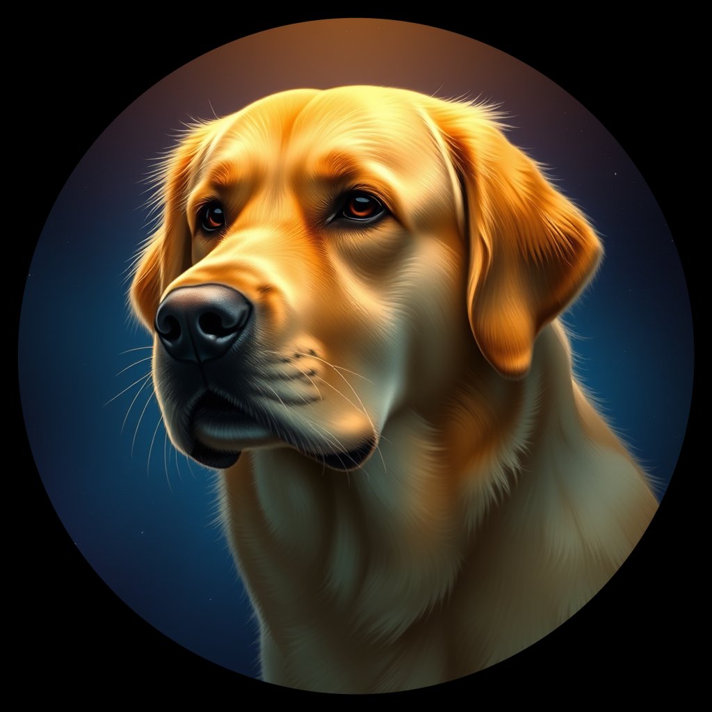 Cosmic medallion portrait of GRLS_grls5YPXBRXX, a Golden Retriever