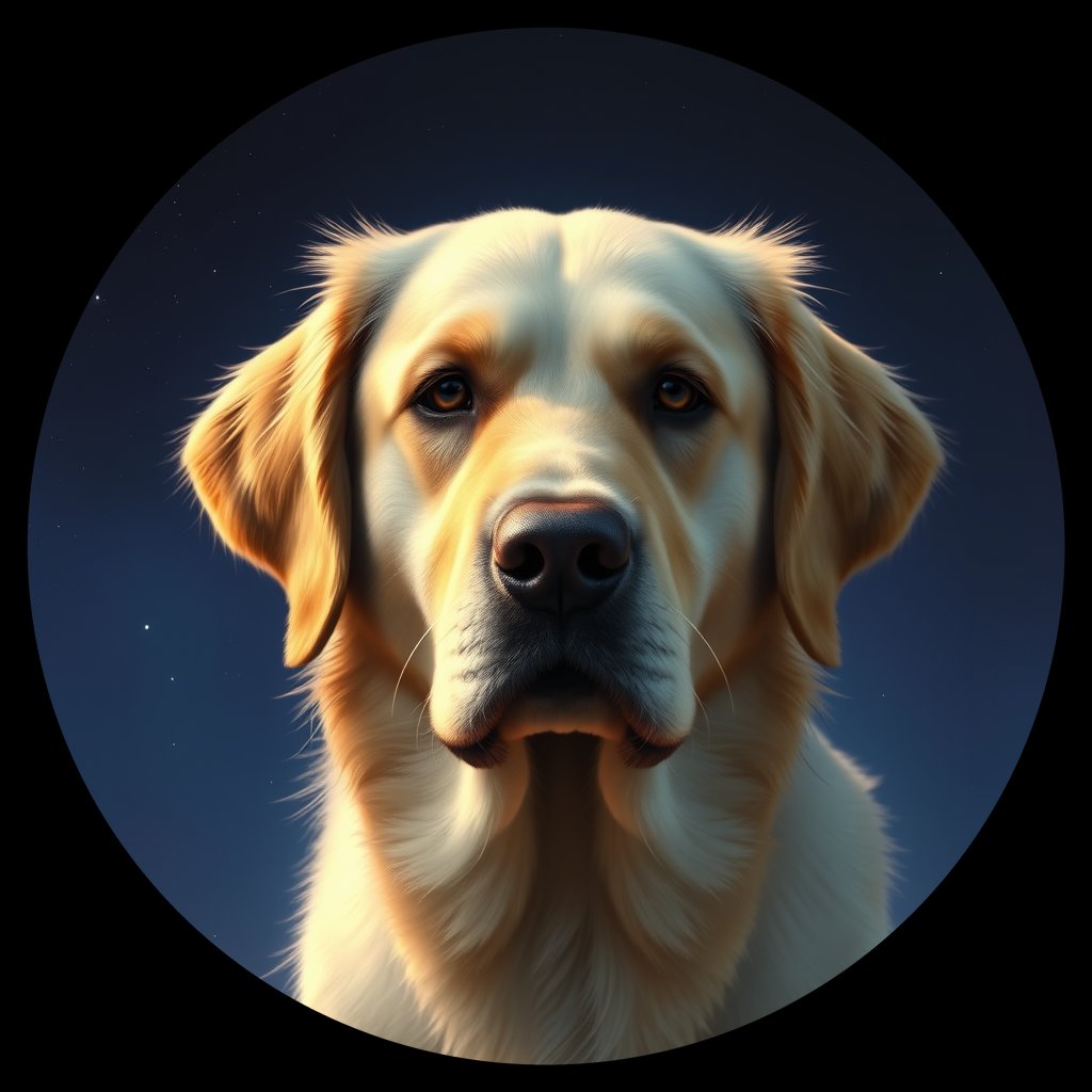 Cosmic medallion portrait of GRLS_grls5YQ9QAOO, a Golden Retriever