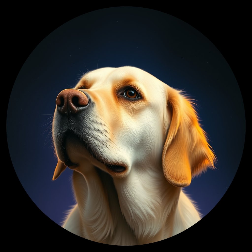 Cosmic medallion portrait of GRLS_grls5YY3Y33, a Golden Retriever