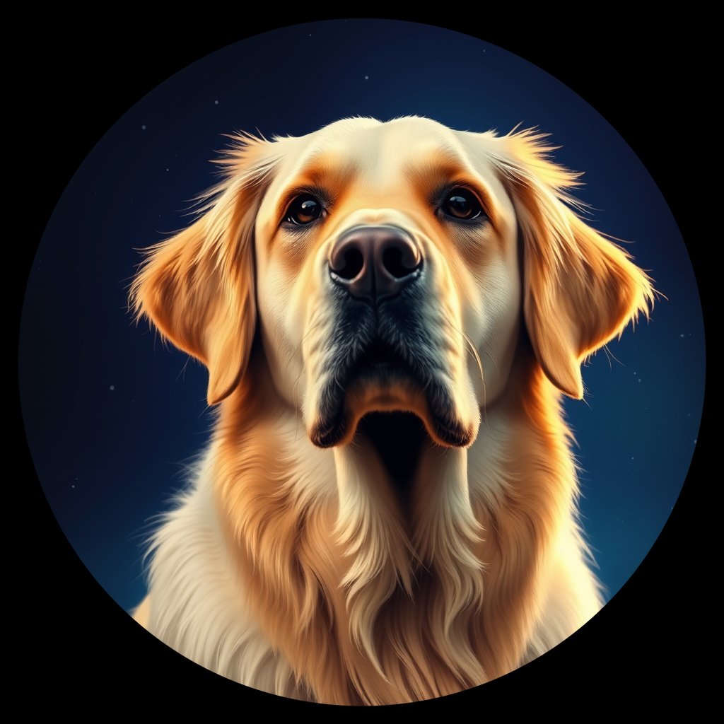 Cosmic medallion portrait of GRLS_grls5ZUT2BYY, a Golden Retriever