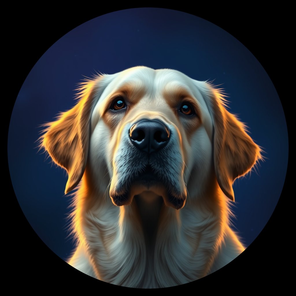 Cosmic medallion portrait of GRLS_grls605WYO22, a Golden Retriever