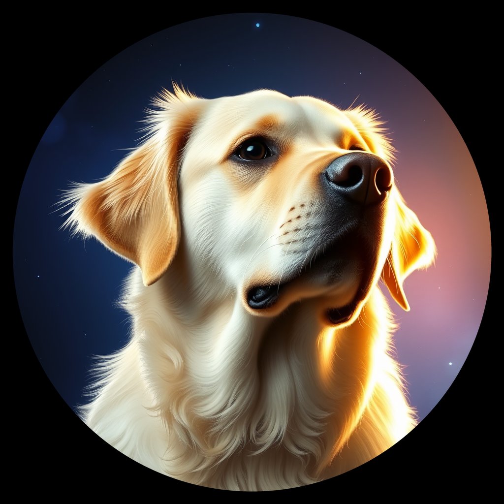 Cosmic medallion portrait of GRLS_grls60B7GTOO, a Golden Retriever