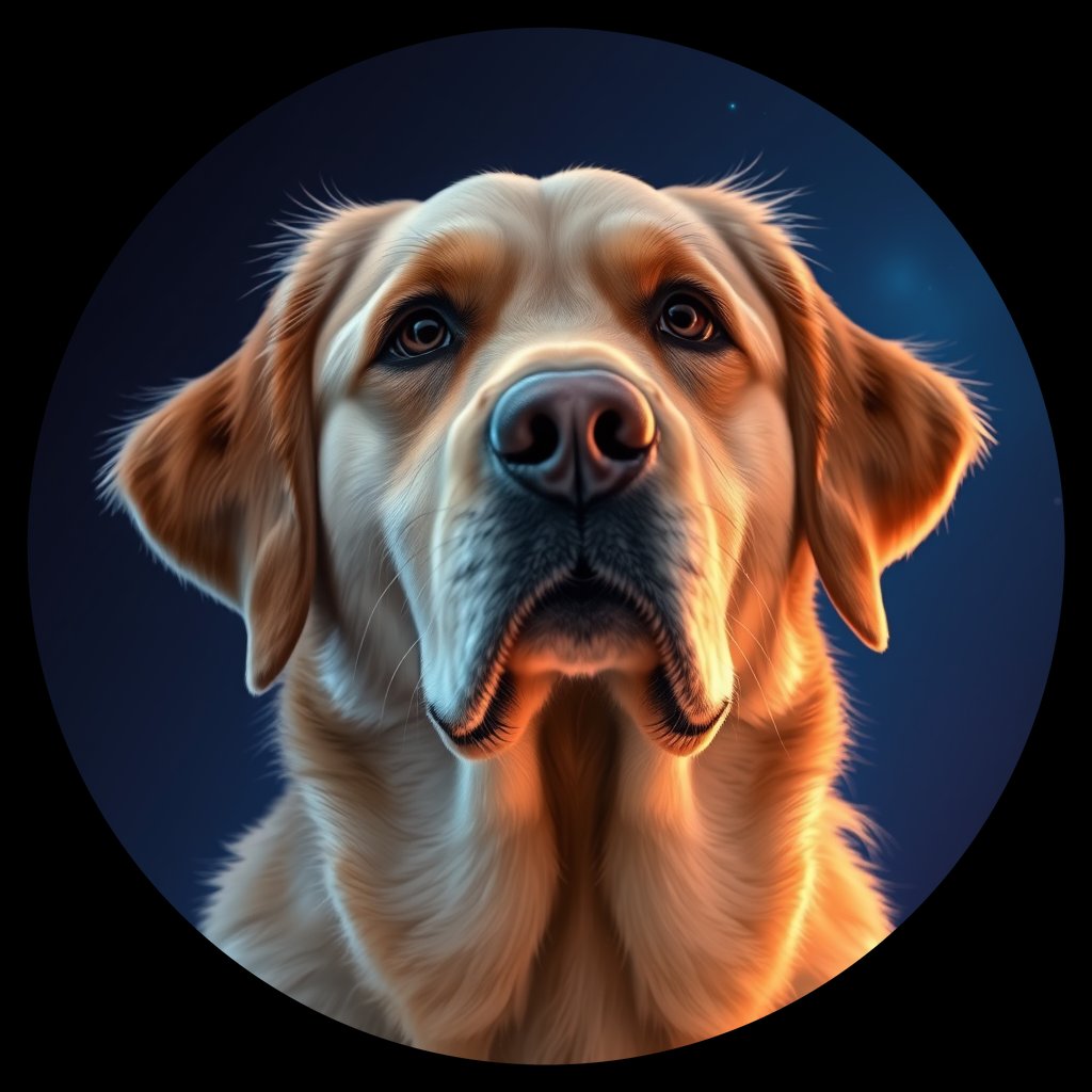Cosmic medallion portrait of GRLS_grls6197EN, a Golden Retriever
