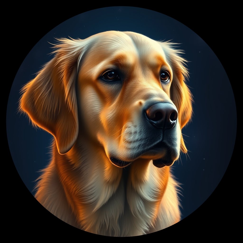 Cosmic medallion portrait of GRLS_grls61OSN6II, a Golden Retriever