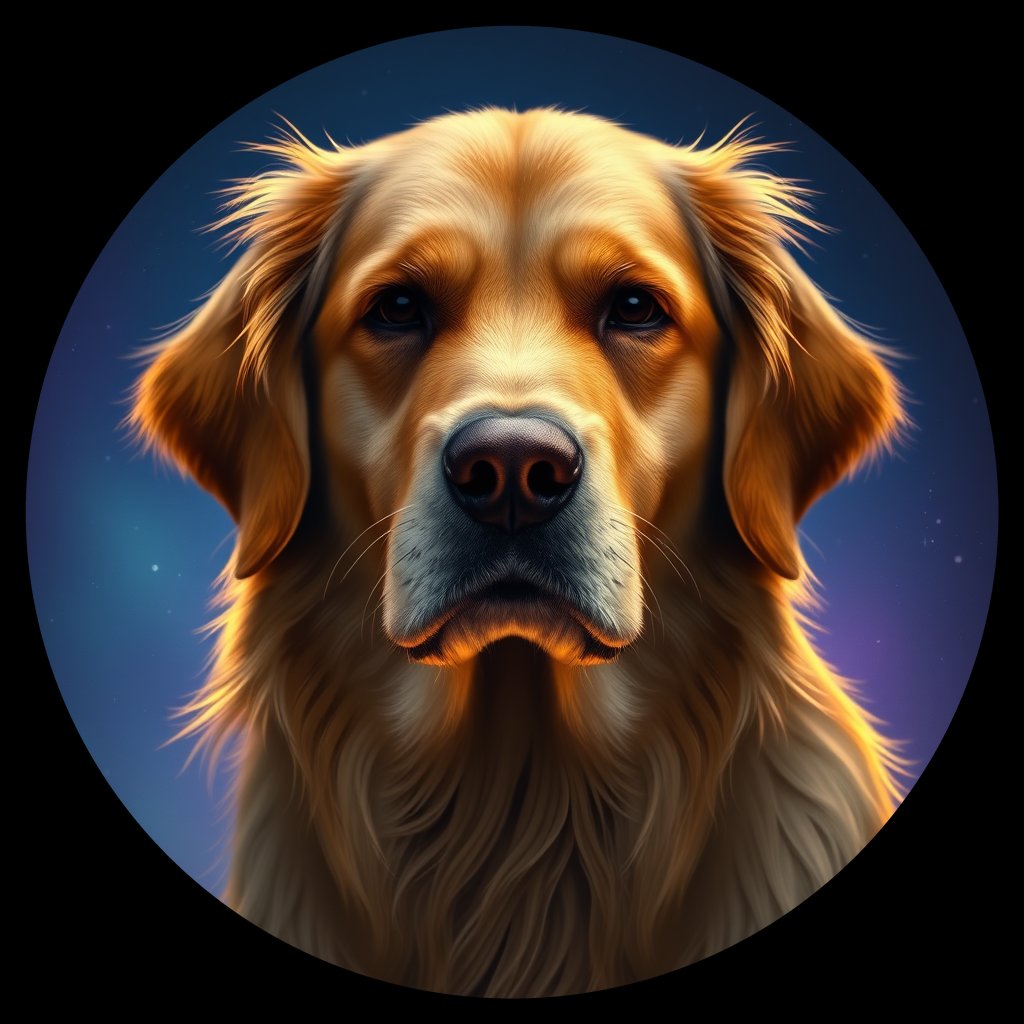 Cosmic medallion portrait of GRLS_grls61SREENN, a Golden Retriever
