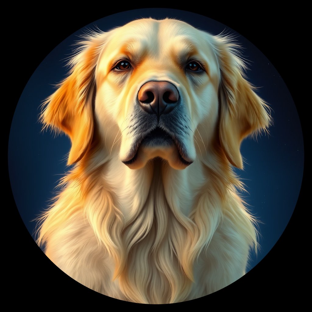 Cosmic medallion portrait of GRLS_grls6225DWII, a Golden Retriever