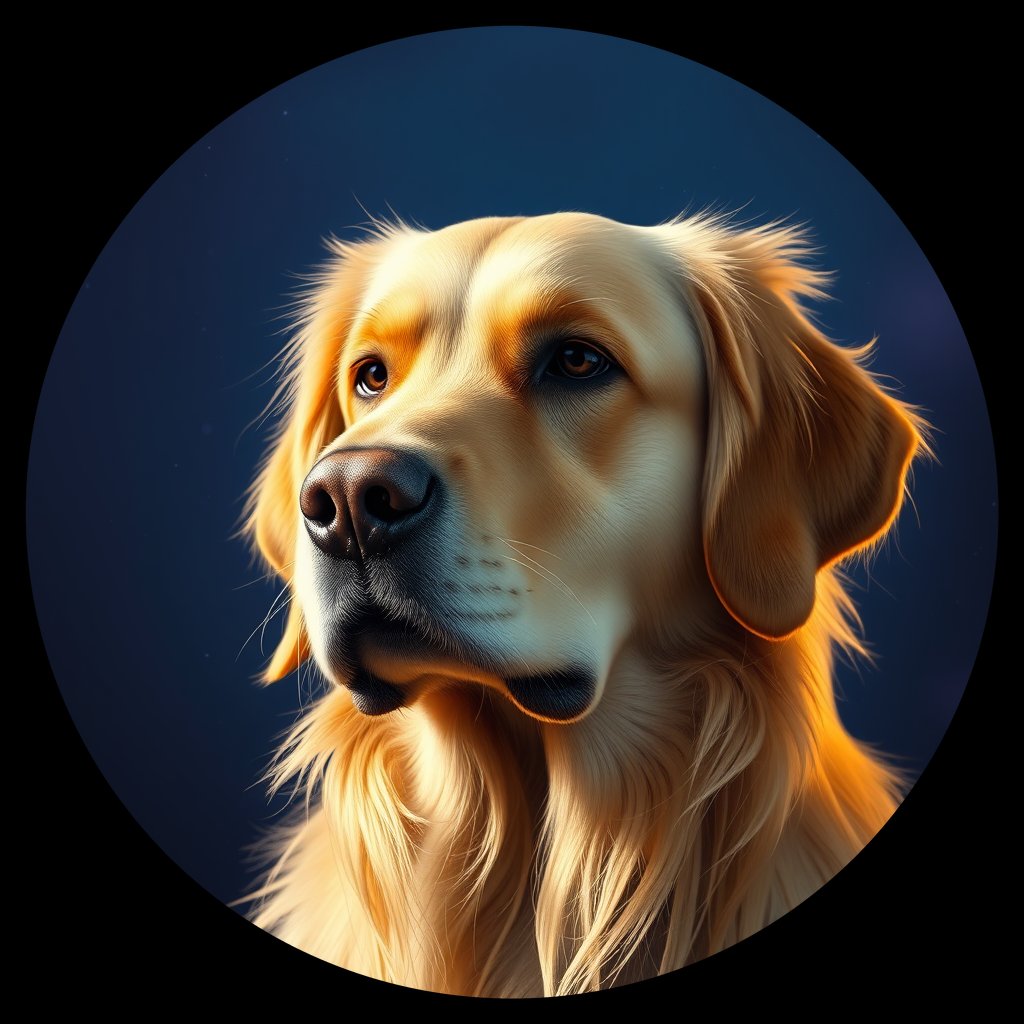 Cosmic medallion portrait of GRLS_grls62XRUTII, a Golden Retriever