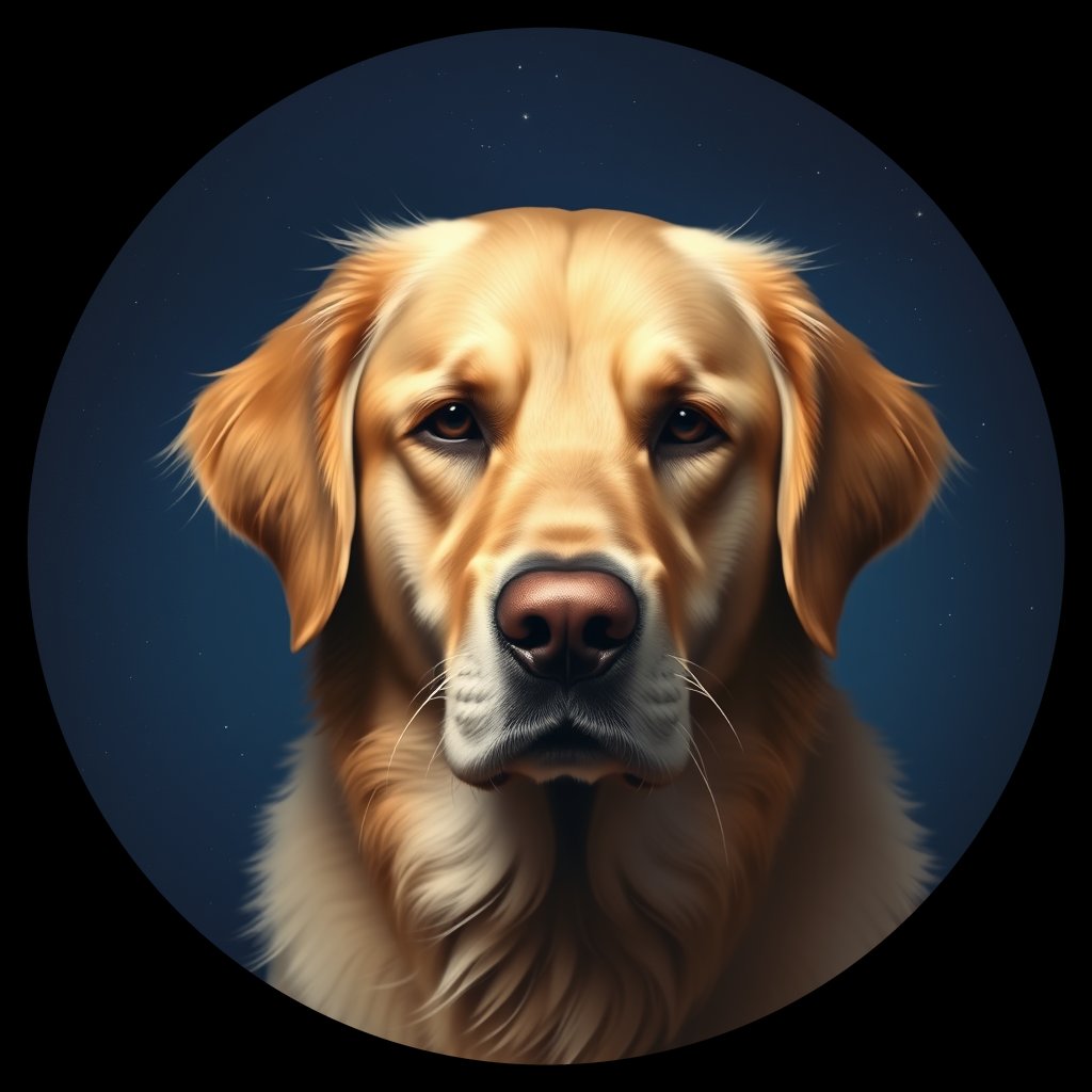 Cosmic medallion portrait of GRLS_grls6340WFZZ, a Golden Retriever