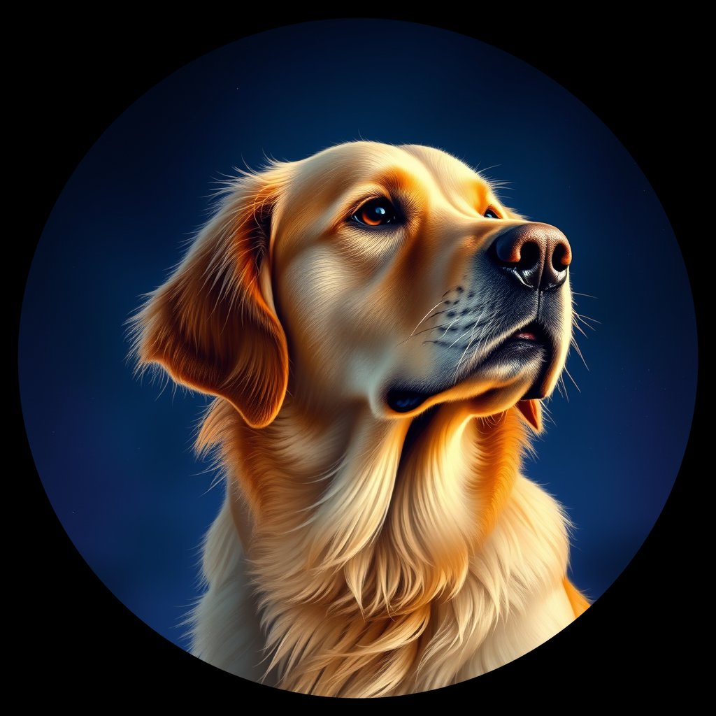 Cosmic medallion portrait of GRLS_grls63AIN977, a Golden Retriever