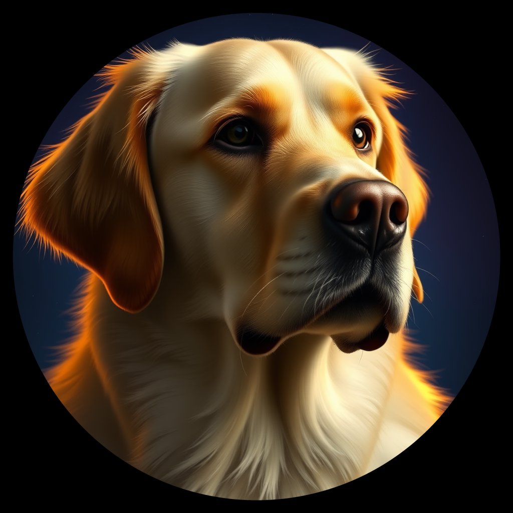Cosmic medallion portrait of GRLS_grls63ITE4KK, a Golden Retriever
