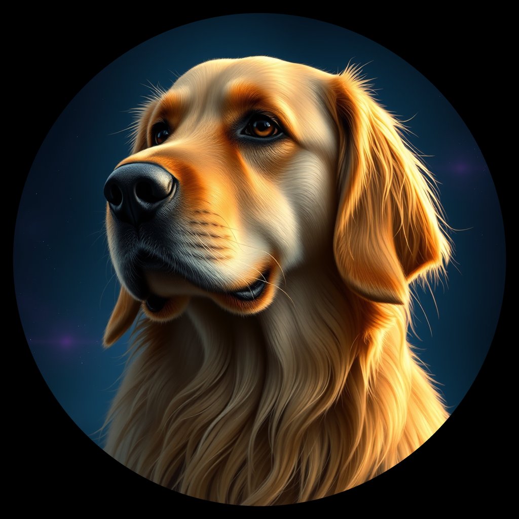Cosmic medallion portrait of GRLS_grls647XV6EE, a Golden Retriever