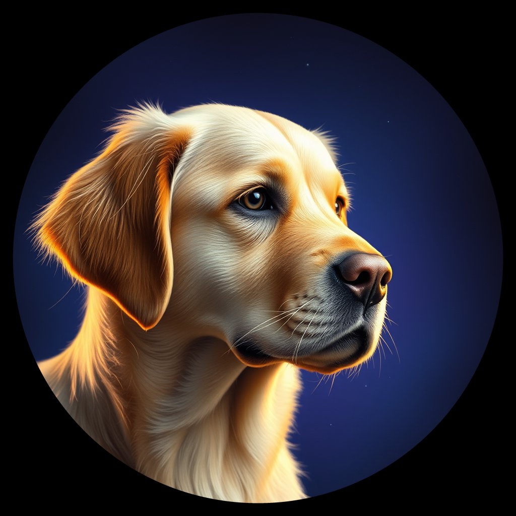 Cosmic medallion portrait of GRLS_grls64EPIG88, a Golden Retriever