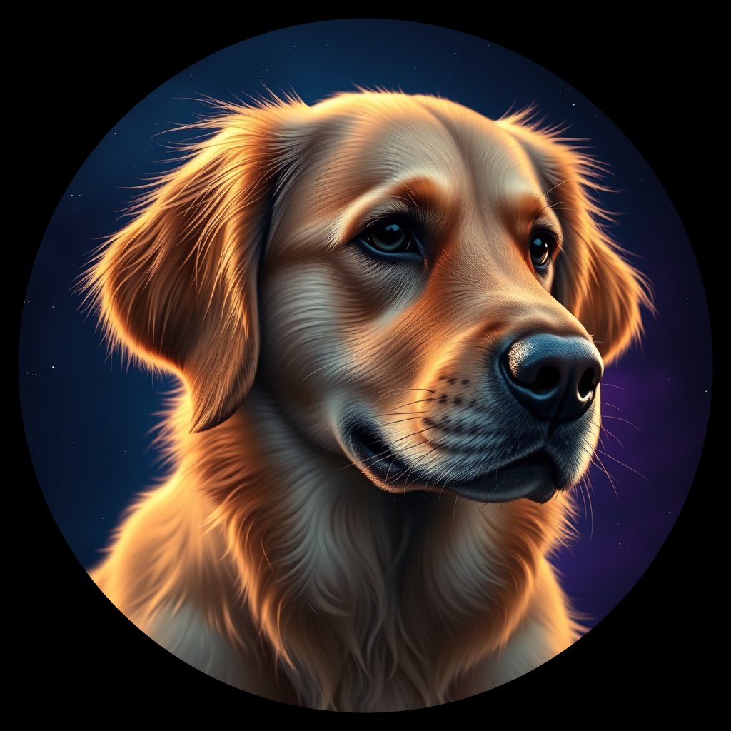 Cosmic medallion portrait of GRLS_grls65ASR7UU, a Golden Retriever