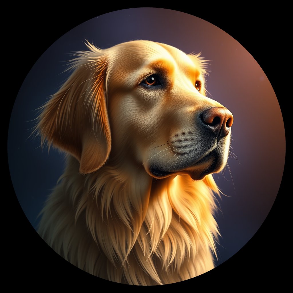 Cosmic medallion portrait of GRLS_grls66BCWZHH, a Golden Retriever