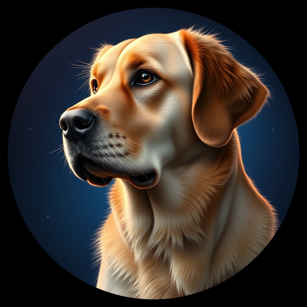 Cosmic medallion portrait of GRLS_grls67H66GG, a Golden Retriever