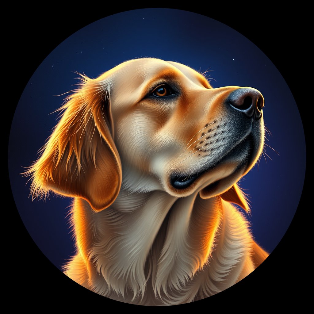 Cosmic medallion portrait of GRLS_grls67WPRHYY, a Golden Retriever