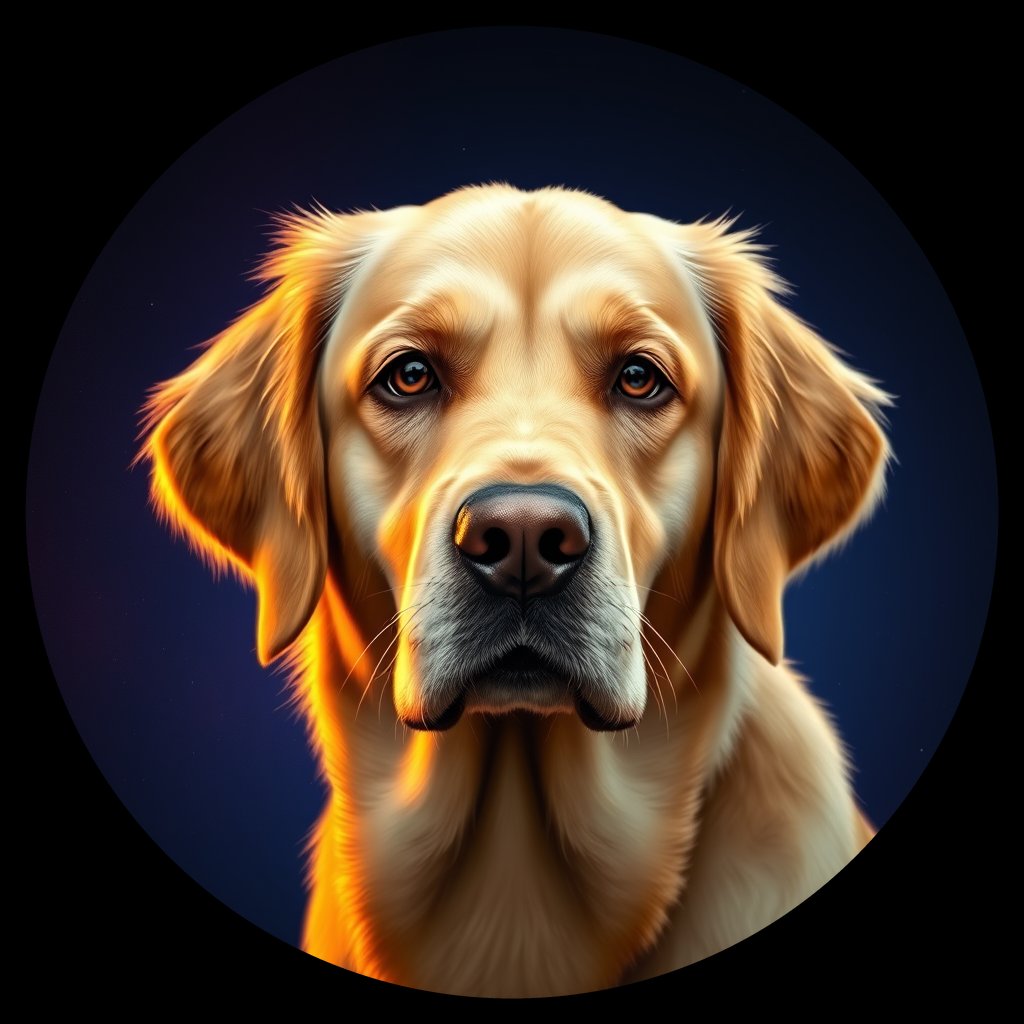 Cosmic medallion portrait of GRLS_grls68EFHT77, a Golden Retriever