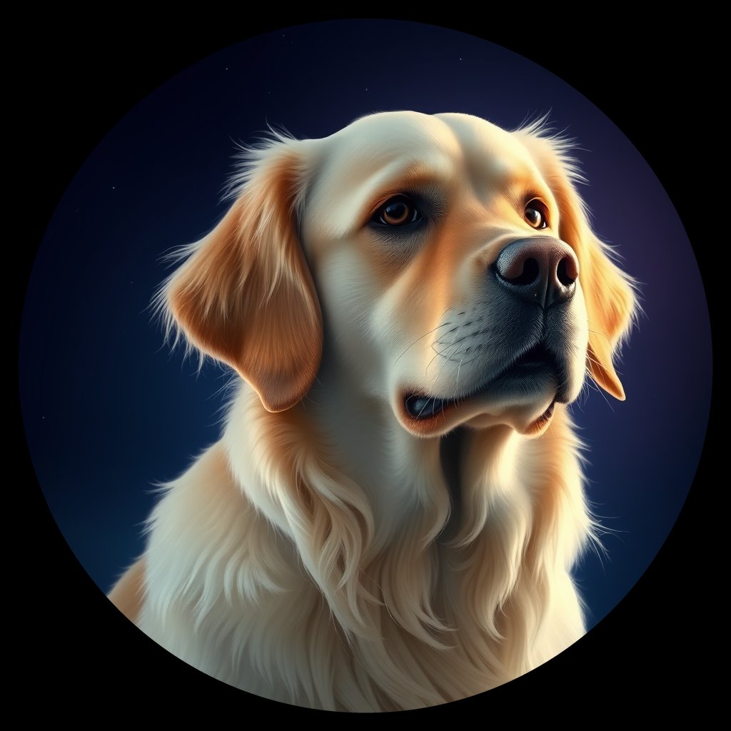 Cosmic medallion portrait of GRLS_grls68F2ZUCC, a Golden Retriever