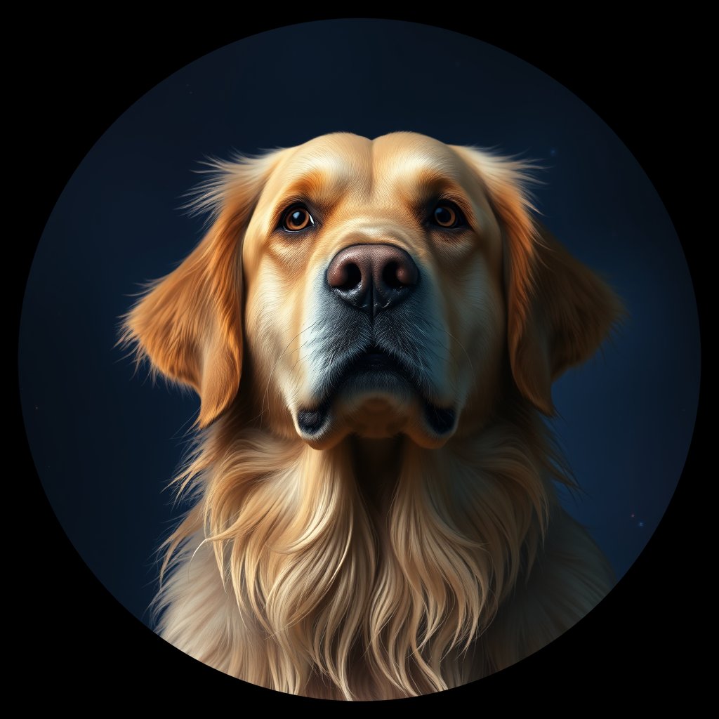 Cosmic medallion portrait of GRLS_grls68HCCD, a Golden Retriever