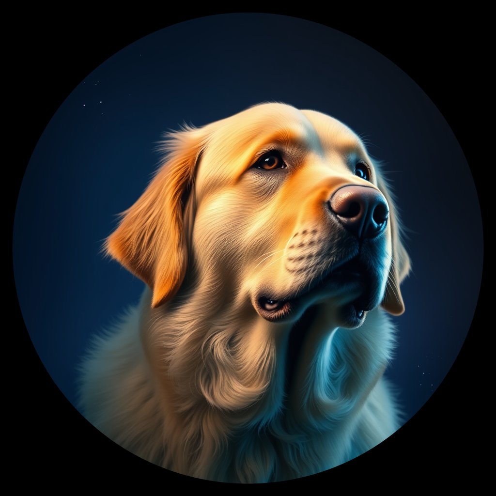 Cosmic medallion portrait of GRLS_grls68PRDIRR, a Golden Retriever
