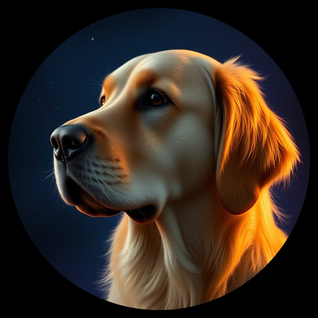 Cosmic medallion portrait of GRLS_grls690HOFVV, a Golden Retriever