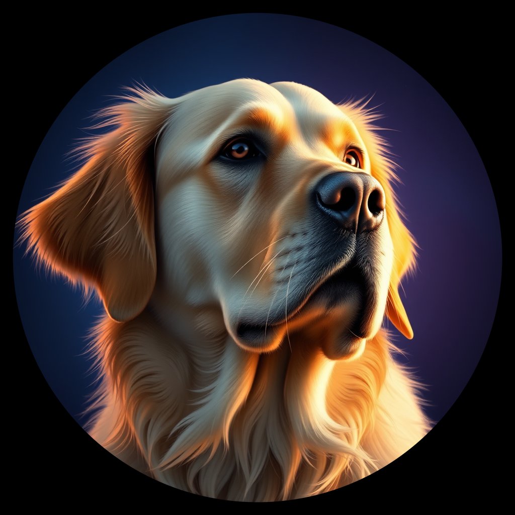 Cosmic medallion portrait of GRLS_grls69ILTECC, a Golden Retriever