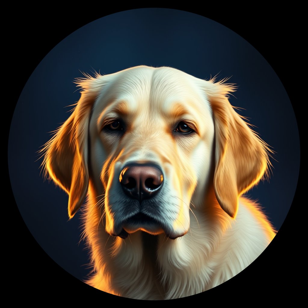 Cosmic medallion portrait of GRLS_grls69OEY100, a Golden Retriever