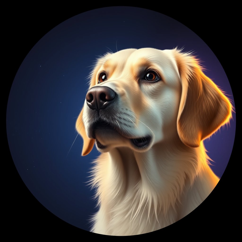 Cosmic medallion portrait of GRLS_grls69RHIK33, a Golden Retriever
