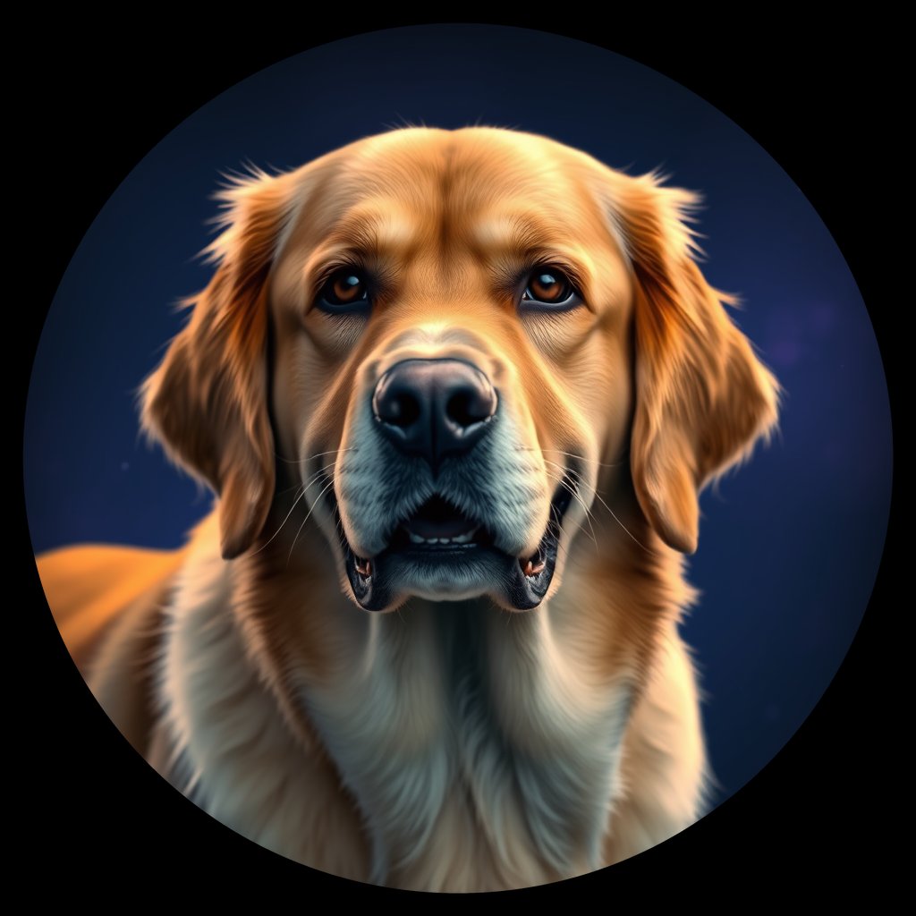 Cosmic medallion portrait of GRLS_grls6BWVSHKK, a Golden Retriever