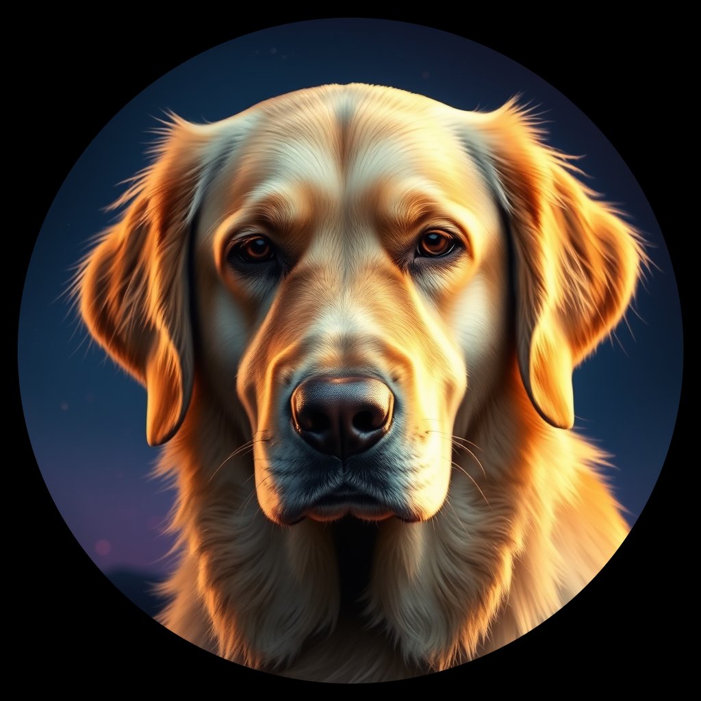 Cosmic medallion portrait of GRLS_grls6EGRPCC, a Golden Retriever