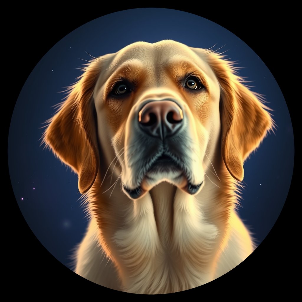 Cosmic medallion portrait of GRLS_grls6FX6E7KK, a Golden Retriever