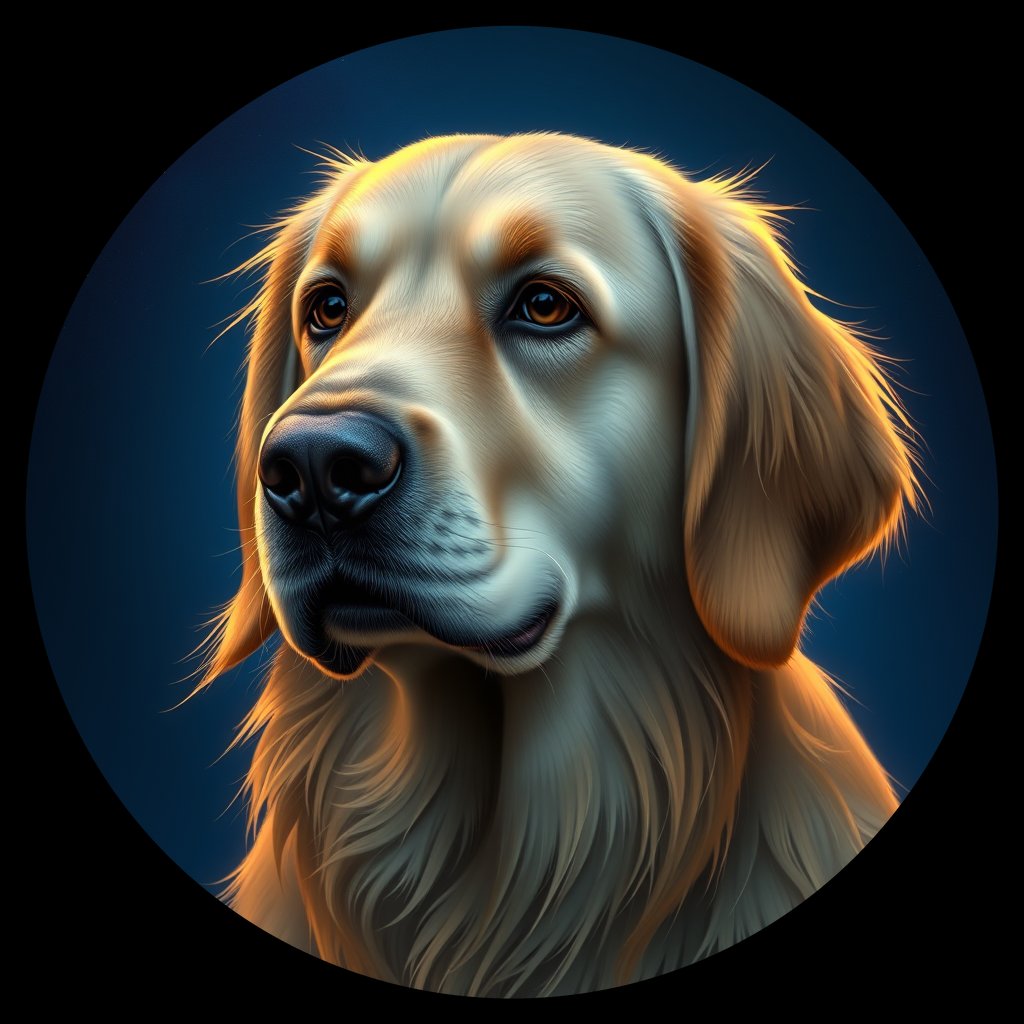 Cosmic medallion portrait of GRLS_grls6GQLWCVV, a Golden Retriever