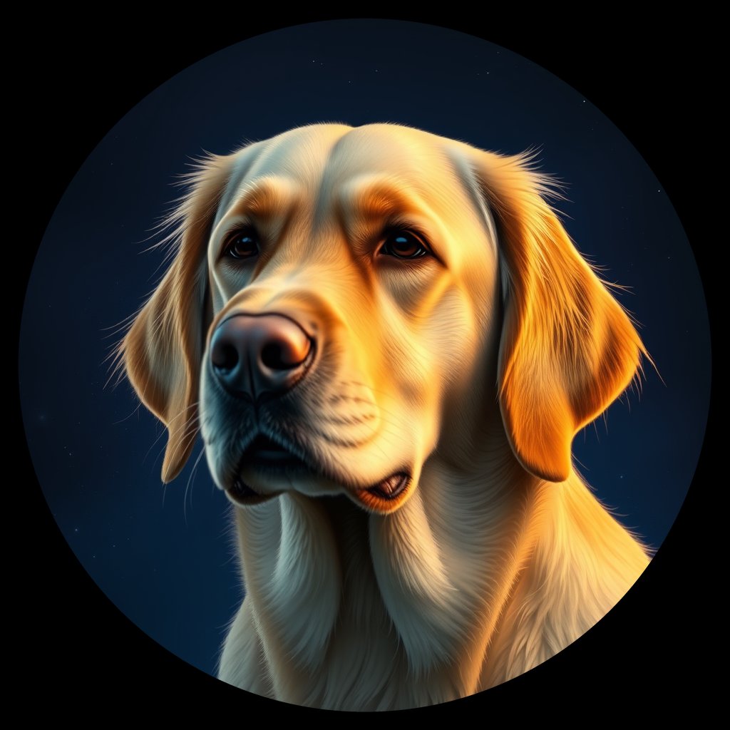 Cosmic medallion portrait of GRLS_grls6JBFIH66, a Golden Retriever