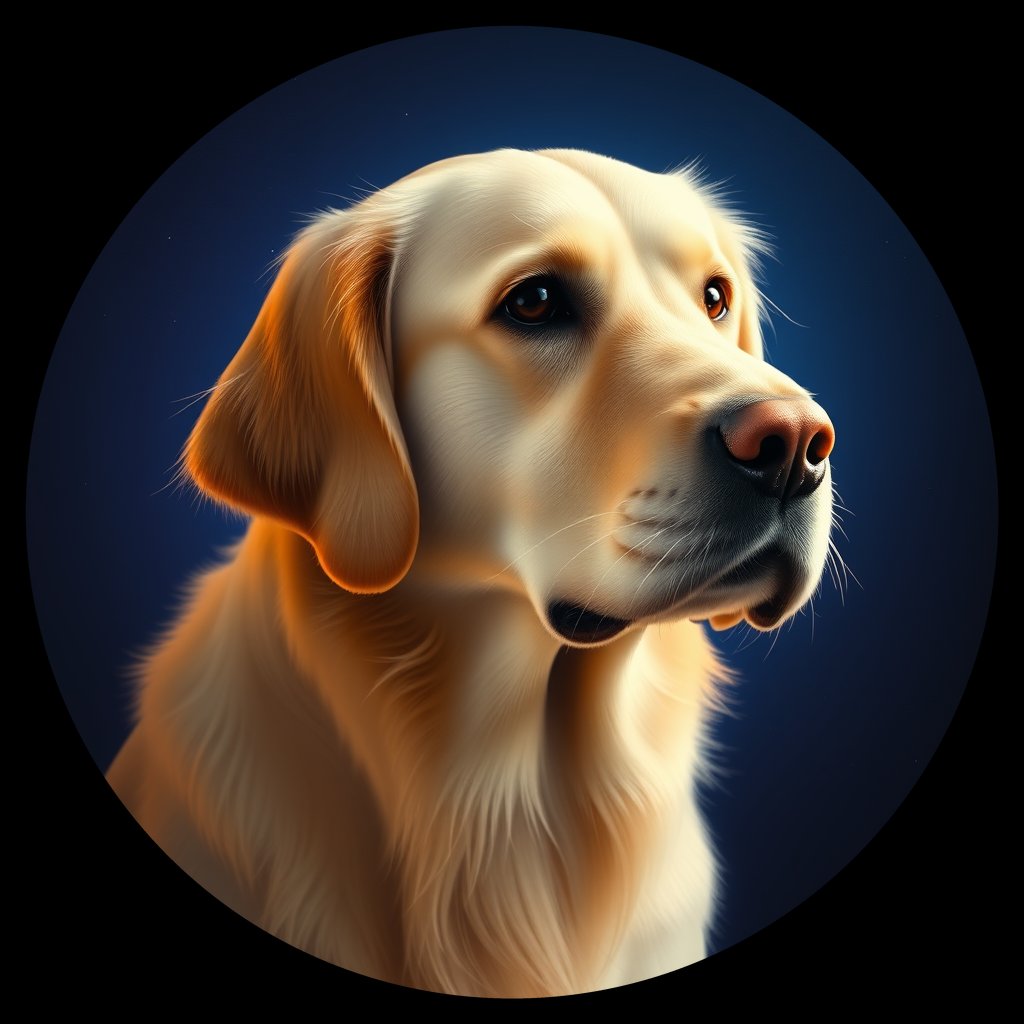 Cosmic medallion portrait of GRLS_grls6K12UGYY, a Golden Retriever