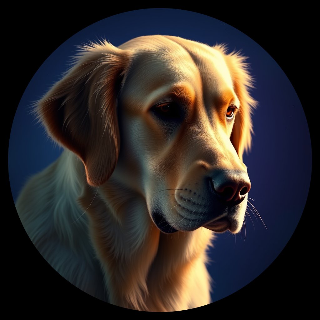 Cosmic medallion portrait of GRLS_grls6K5AV699, a Golden Retriever