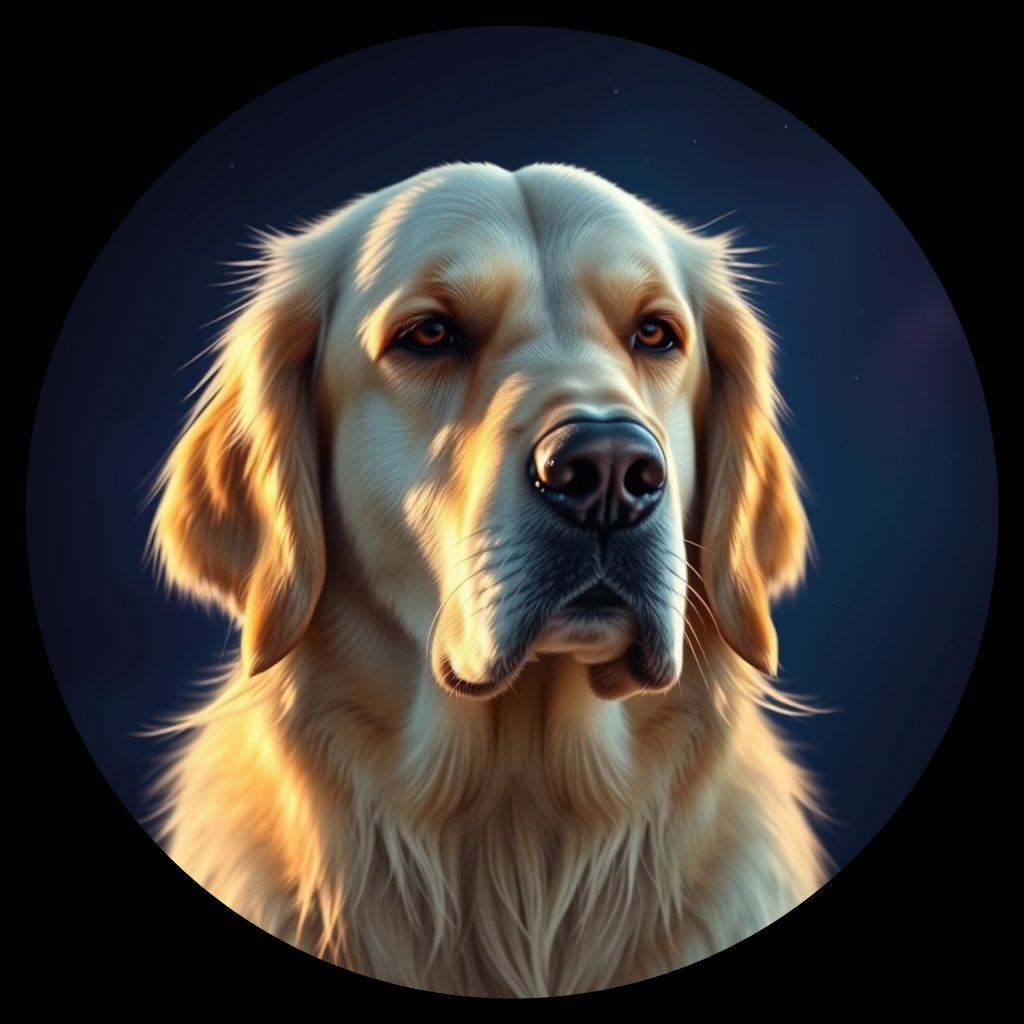 Cosmic medallion portrait of GRLS_grls6KIC0H88, a Golden Retriever
