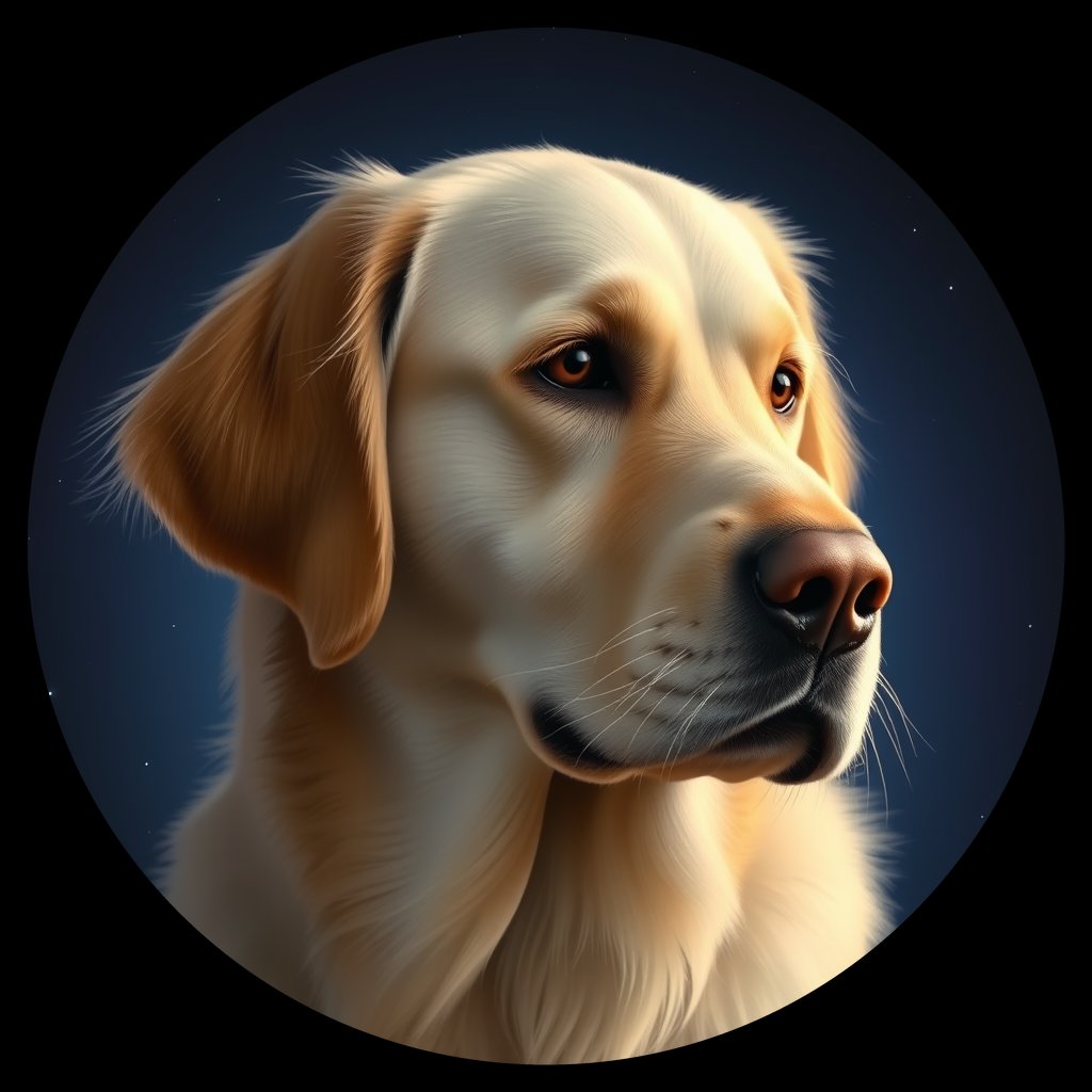 Cosmic medallion portrait of GRLS_grls6KJTTEWW, a Golden Retriever