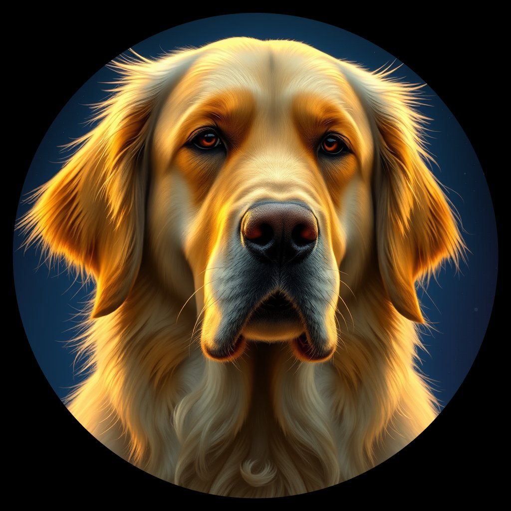 Cosmic medallion portrait of GRLS_grls6L5GEWII, a Golden Retriever