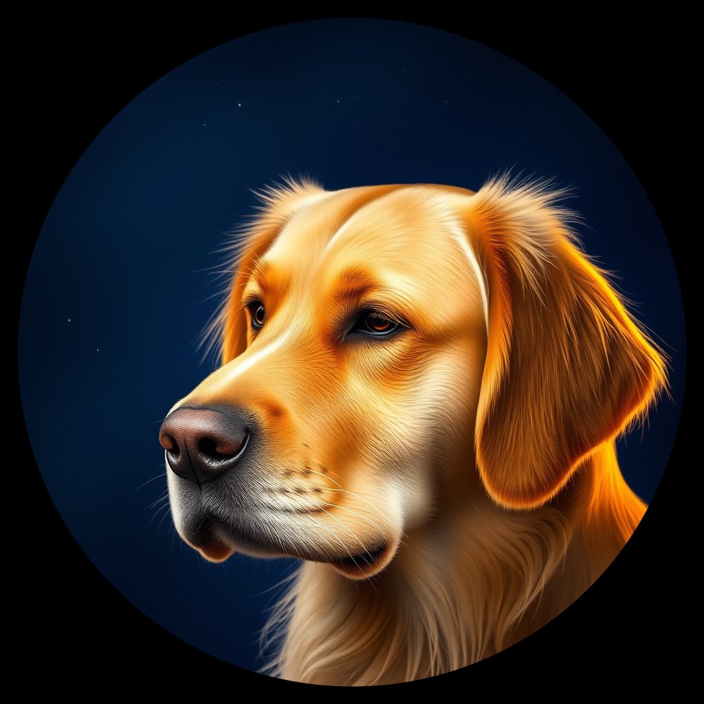 Cosmic medallion portrait of GRLS_grls6LO79NAA, a Golden Retriever