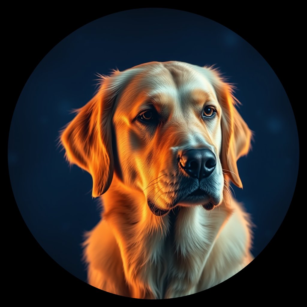 Cosmic medallion portrait of GRLS_grls6LXU0HAA, a Golden Retriever