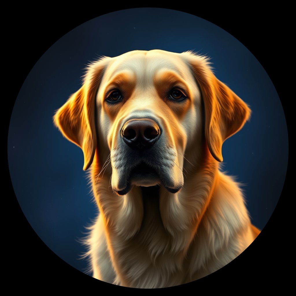 Cosmic medallion portrait of GRLS_grls6NLQBLVV, a Golden Retriever