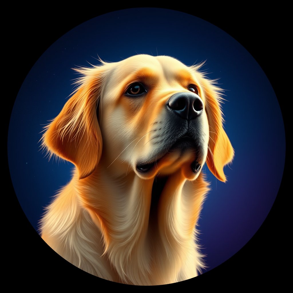 Cosmic medallion portrait of GRLS_grls6OI4R7JJ, a Golden Retriever