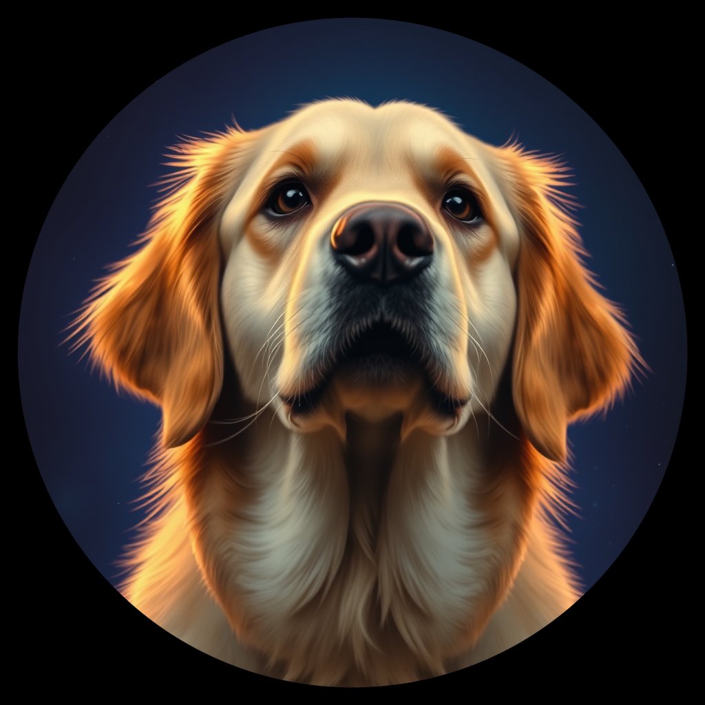 Cosmic medallion portrait of GRLS_grls6OKXQU44, a Golden Retriever