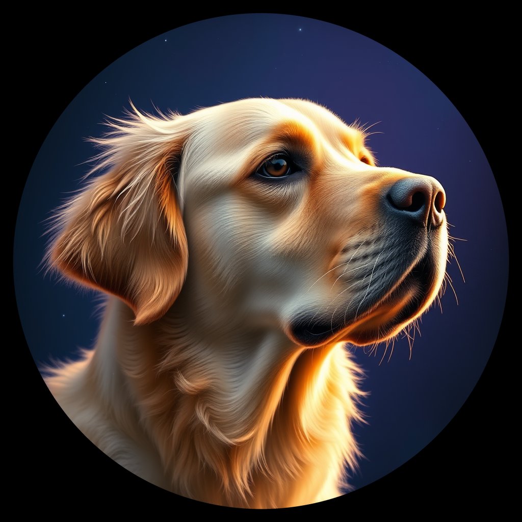 Cosmic medallion portrait of GRLS_grls6PQ77AKK, a Golden Retriever