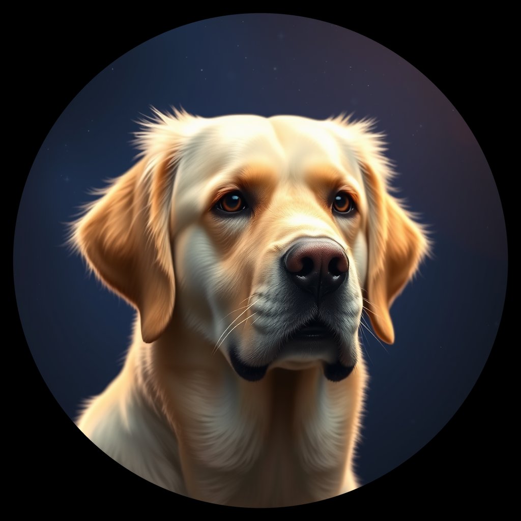 Cosmic medallion portrait of GRLS_grls6QB9S2RR, a Golden Retriever