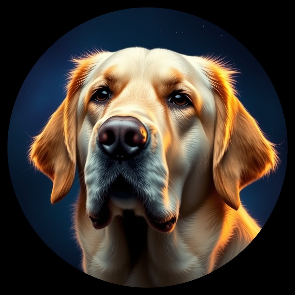 Cosmic medallion portrait of GRLS_grls6QM3ZGEE, a Golden Retriever