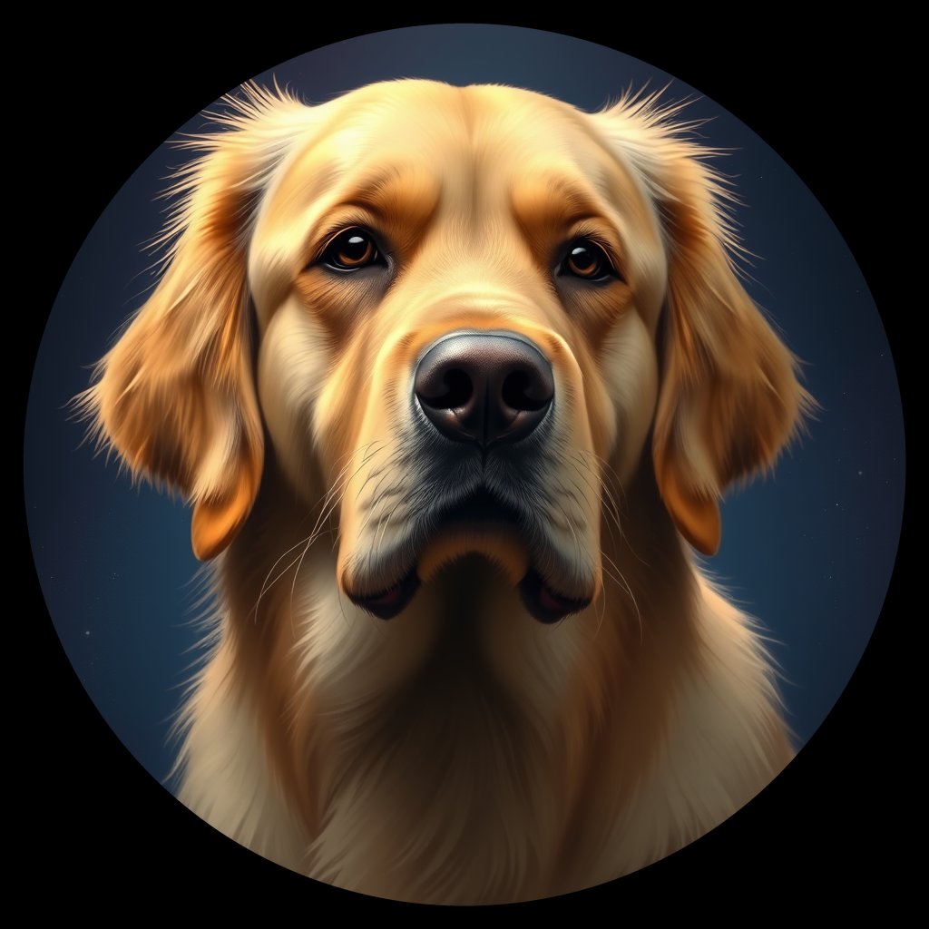 Cosmic medallion portrait of GRLS_grls6RRHX4TT, a Golden Retriever