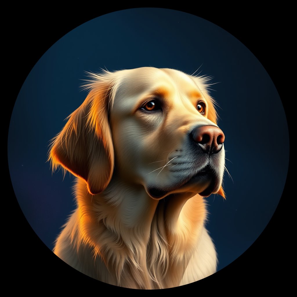 Cosmic medallion portrait of GRLS_grls6SCJ3P77, a Golden Retriever