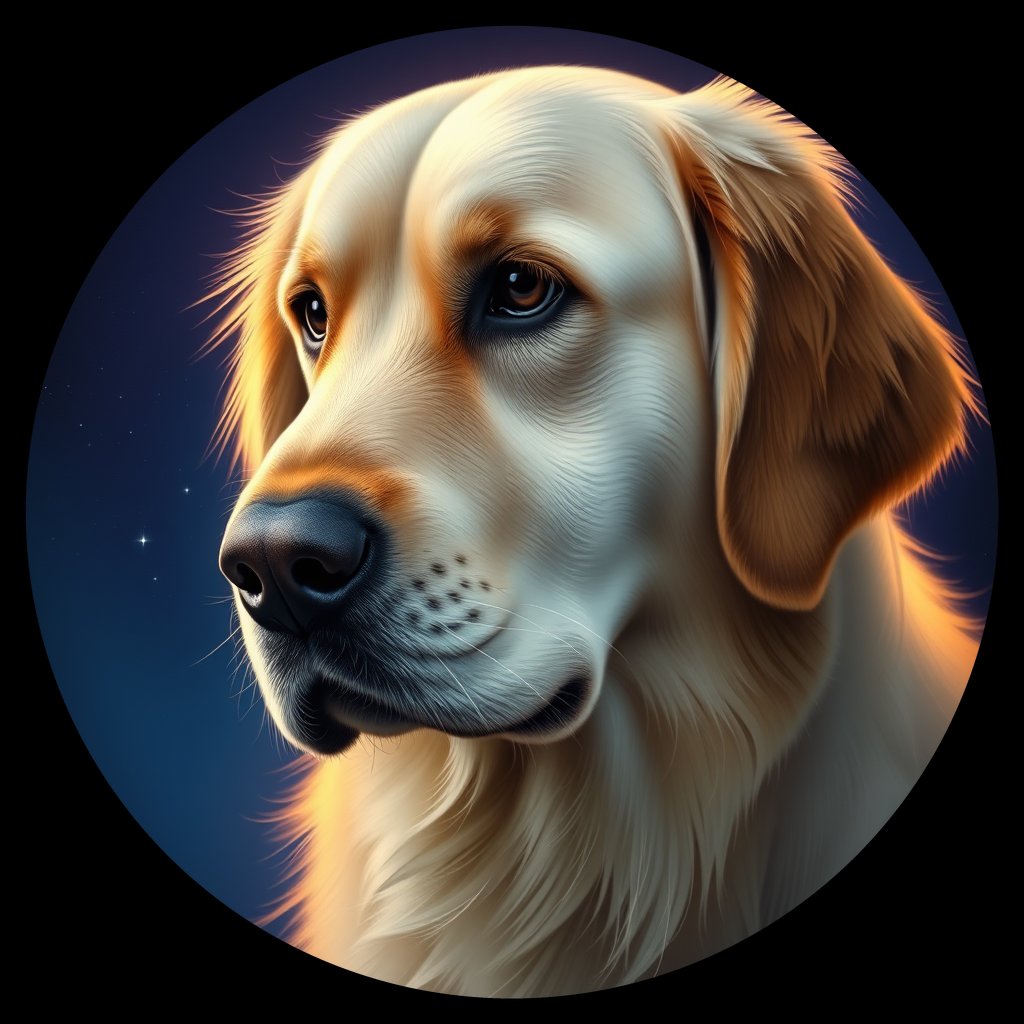 Cosmic medallion portrait of GRLS_grls6TMBXLHH, a Golden Retriever