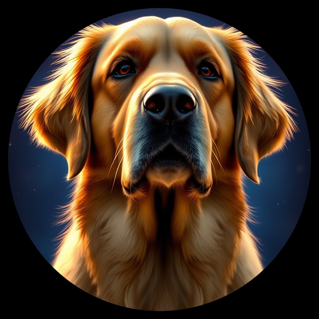 Cosmic medallion portrait of GRLS_grls6VLBU9TT, a Golden Retriever